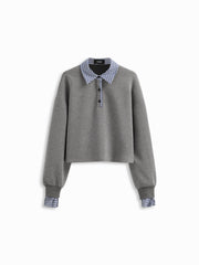 Plaid Polo Neck Long Sleeve Oversized Sweatshirt