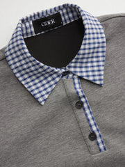 Plaid Polo Neck Long Sleeve Oversized Sweatshirt