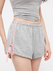 Cotton-blend Mid Rise Side Stripe Bowknot Loungewear Shorts