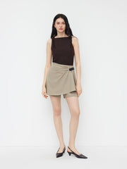 Mid Rise Pleated Belted Mini Skort
