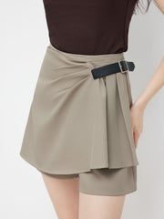 Mid Rise Pleated Belted Mini Skort