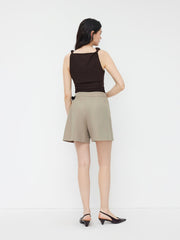 Mid Rise Pleated Belted Mini Skort