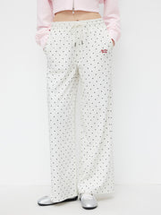 Terry Mid Rise Polka Dot Pull-On Drawstring Pants