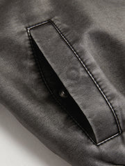 Faux Leather Stand Collar Zip Through Bomber Jacket
