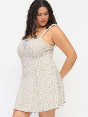 Floral Bowknot Lettuce Trim Mini Dress Curve & Plus
