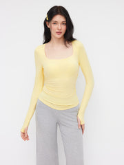 Built-in Bra Scoop Neckline Ruched Lounge Top