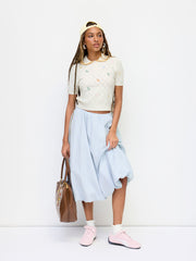 Knit Peter Pan Collar Snail Embroidery Pointelle Top