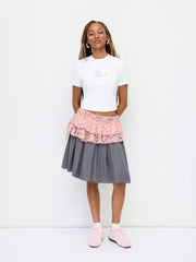 Lace Low Rise Tie Side Layered See-through Micro Mini Skirt