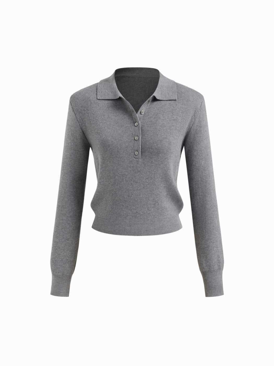 Knit Wool-blend Collar Button Top With Shoulder Pads