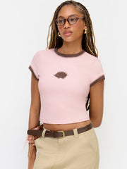 Cotton-blend Hedgehog Graphic Contrasting Binding Short Sleeve Tee