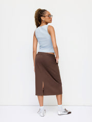 Terry Mid Rise Drawstring Split Midi Skirt