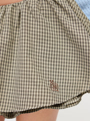 100% Cotton Low Rise Check Snail Embroidery Mini Skort