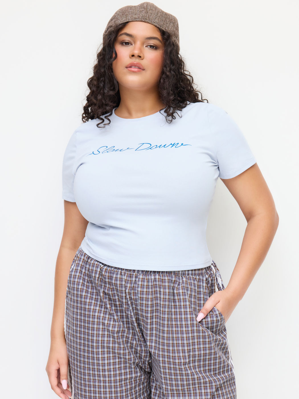 Cotton-blend Round Neckline Slow Down Graphic Tee Curve & Plus