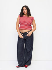 Cotton-blend Boat Neck Stripe Top Curve & Plus