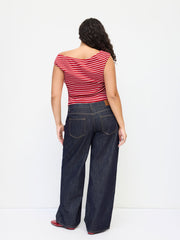 Cotton-blend Boat Neck Stripe Top Curve & Plus