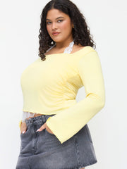 Halter Neckline Asymmetrical Ruched Lace Trim Top Curve & Plus