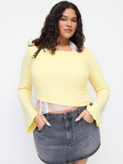 Halter Neckline Asymmetrical Ruched Lace Trim Top Curve & Plus