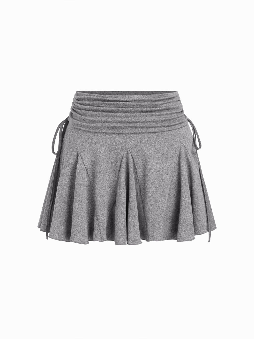 Mid Rise Ruched Drawstring Knotted Ruffle Mini Skort