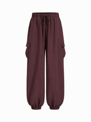 Cotton-blend Mid Rise Elastic Waist Drawstring Jogger Cargo Trousers