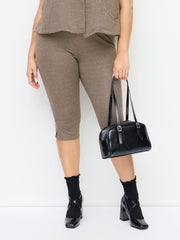 Mid Rise Houndstooth Split Capri Leggings Curve & Plus