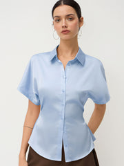 Satin Polo Button Up Cinched Waist Shirt