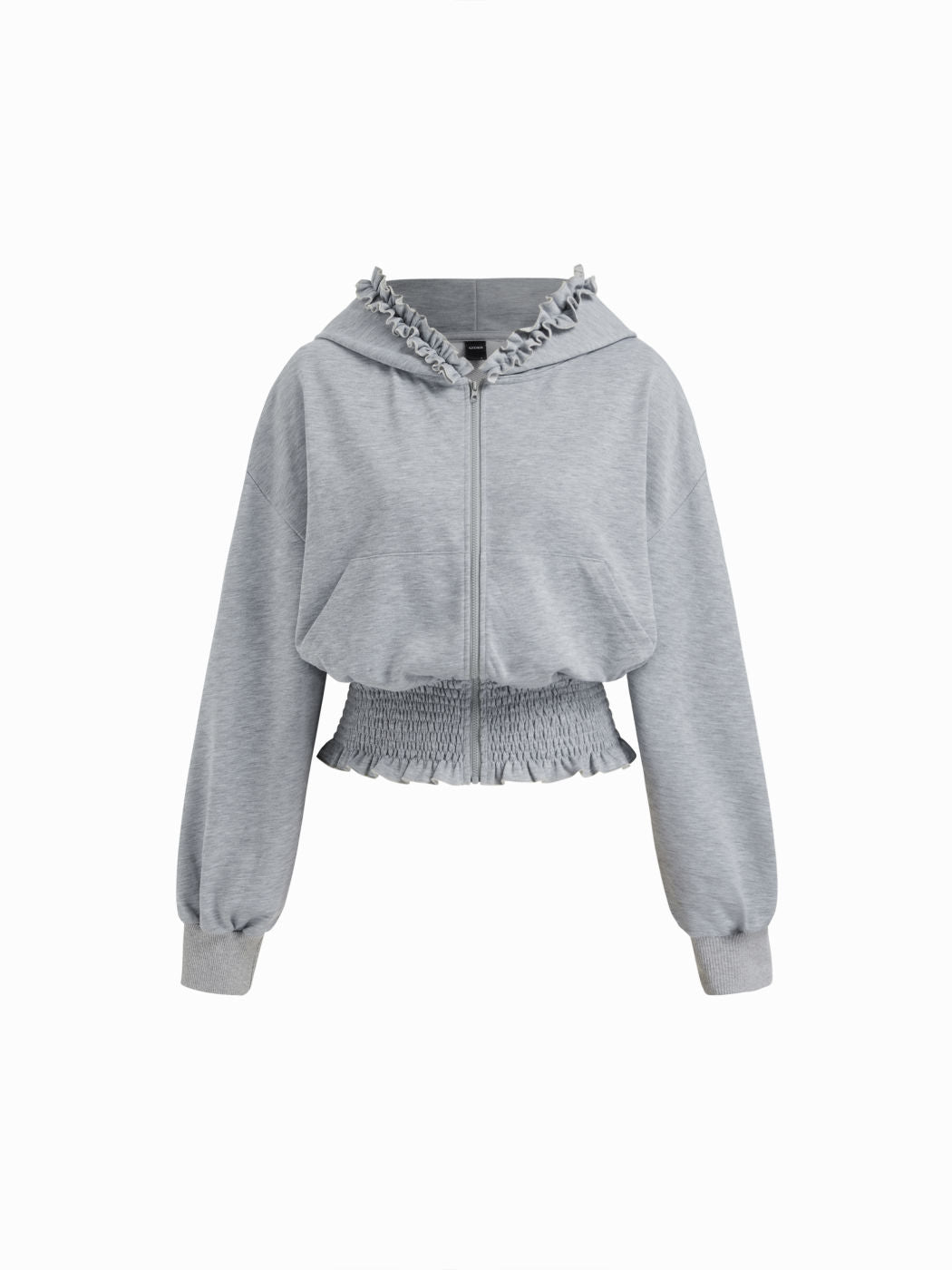 Lettuce Trim Shirred Zip Through Oversized Hoodie