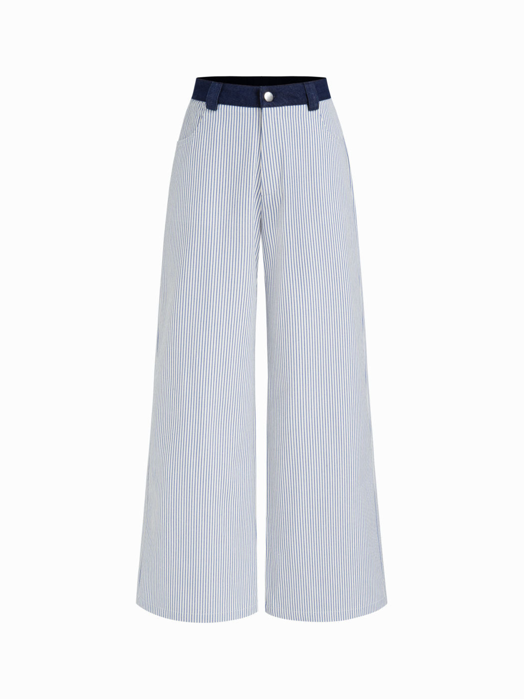 Cotton-blend Striped Low Rise Wide Leg Trousers
