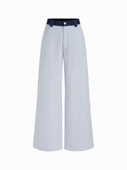 Cotton-blend Striped Low Rise Wide Leg Trousers