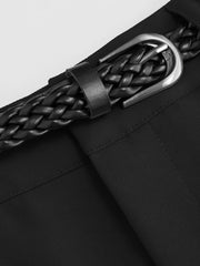 Wrinkle-free Fabric Mid Rise Barrel-leg Trousers With Belt