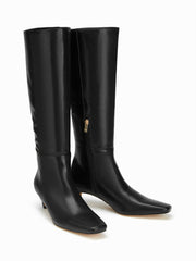 SQUARE TOE FAUX LEATHER KNEE HIGH BOOTS