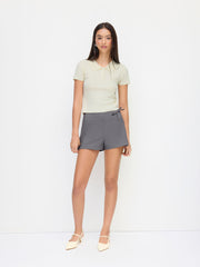 Knit Polo Neck Short Sleeve Top