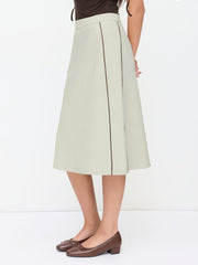 Cotton-blend Mid Rise Side Stripe Split Back A-line Midi Skirt
