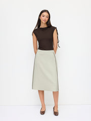 Cotton-blend Mid Rise Side Stripe Split Back A-line Midi Skirt