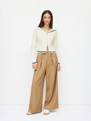 Wrinkle-free Fabric Mid Rise Elastic Waist Lace Up Wide Leg Trousers