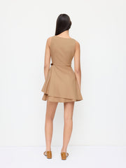 Linen-blend Square Neck Belted Mini Dress
