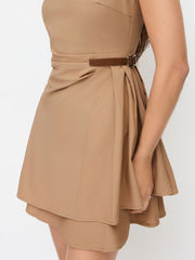Linen-blend Square Neck Belted Mini Dress