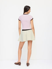 Knit Round Neckline Short Sleeve Contrasting Binding Top