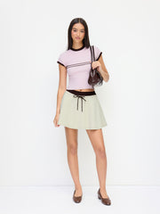 Knit Round Neckline Short Sleeve Contrasting Binding Top
