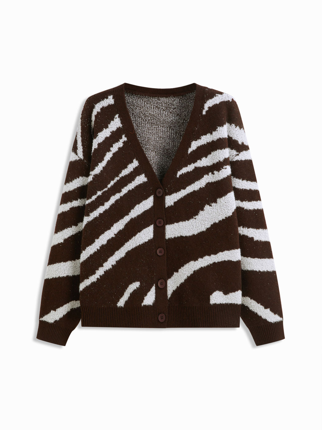 Knit Zebra Striped V-neck Long Sleeve Button Oversized Cardigan