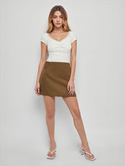 Mid Rise Checks Knotted Mini Skirt