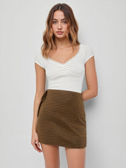 Mid Rise Checks Knotted Mini Skirt