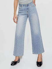 Cider Denim Low Rise Drawstring Straight Leg Jeans