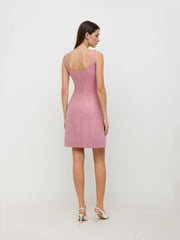 Tweed Square Neck Solid Button Pocket Mini Dress