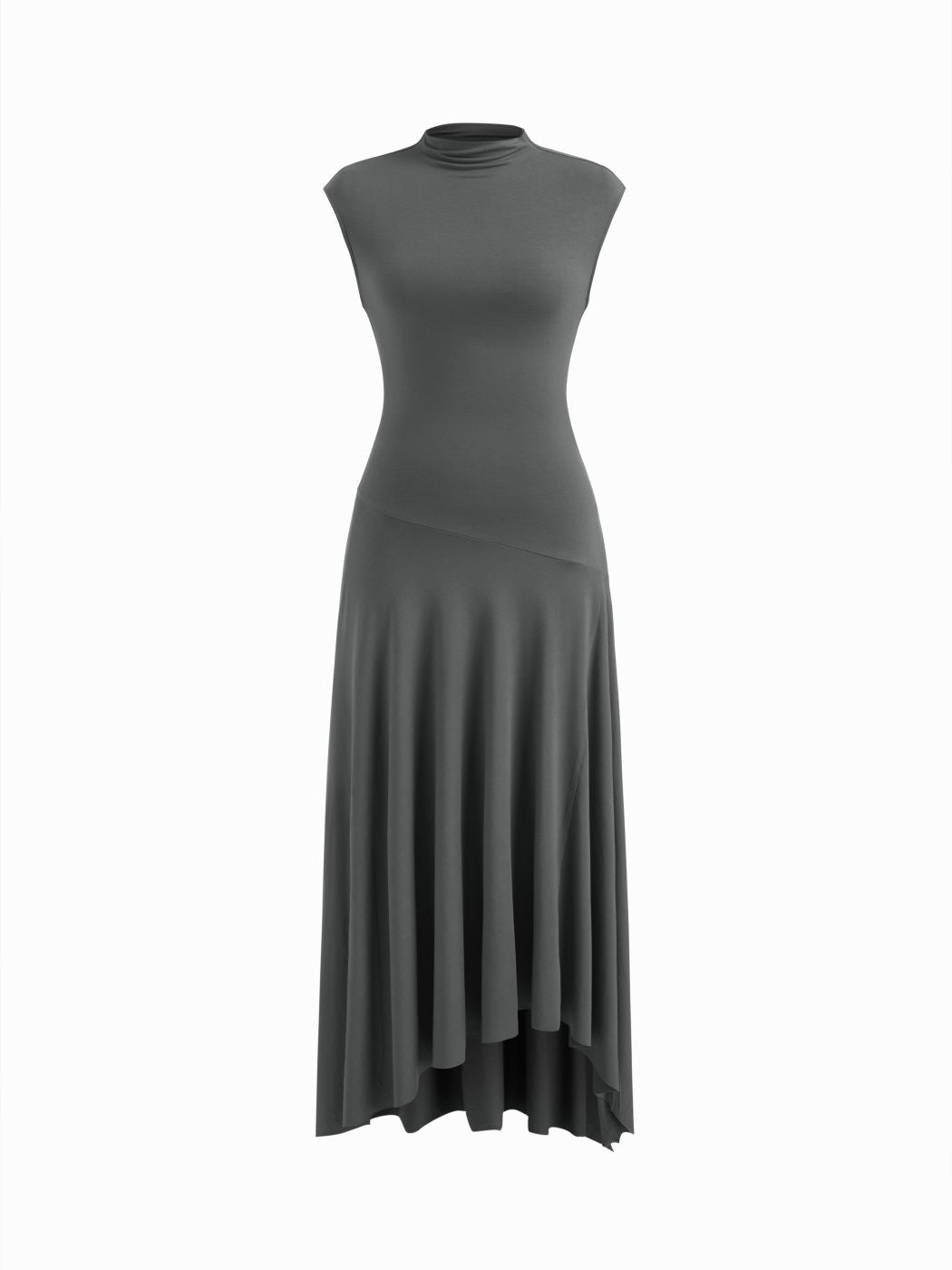 High Neck Asymmetrical Hem Midi Dress