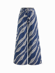 Cider Denim Abstract Wave Low Rise Ripped Wide Leg Jeans