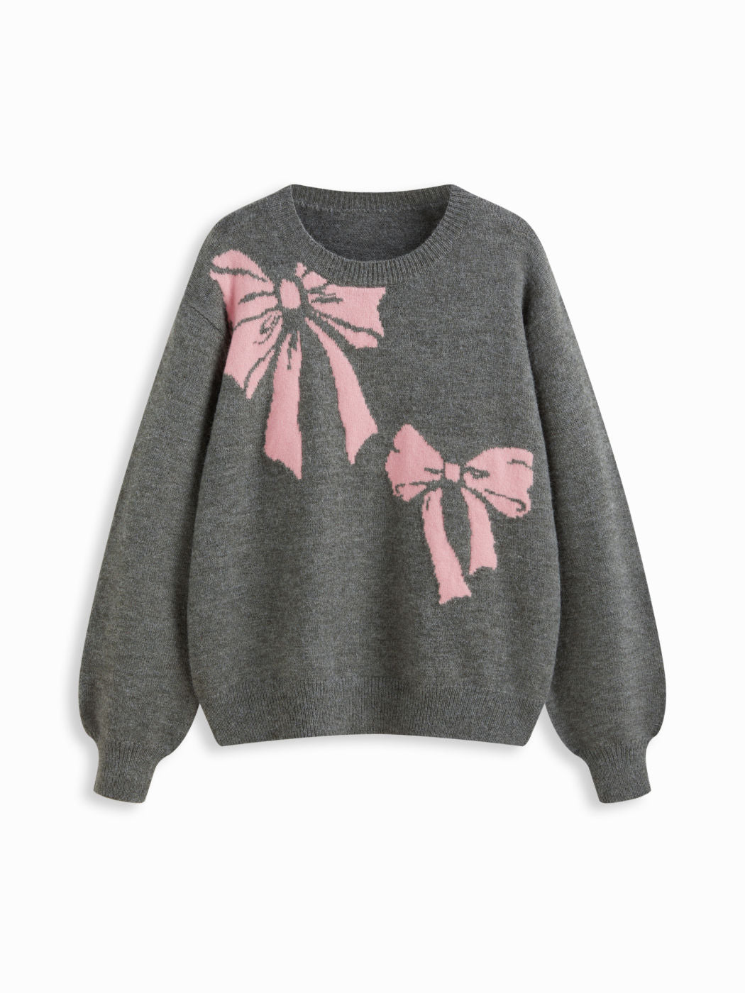 Knit Bowknot Graphic Round Neck Long Sleeve Oversized Sweater