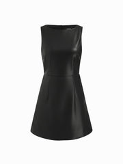 Faux Leather Boat Neck Mini Shift Dress