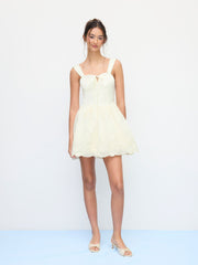 Square Neck Stitch Floral Knotted Mini Dress