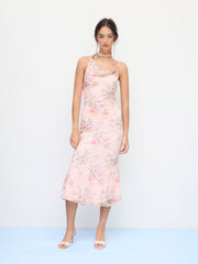 Lace Floral Cowl Neck Mermaid Maxi Dress With Scarf