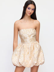 Jacquard Floral Bubble Hem Bandeau Mini Dress
